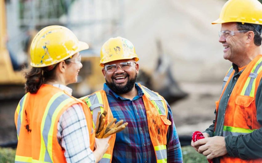 Workers talking